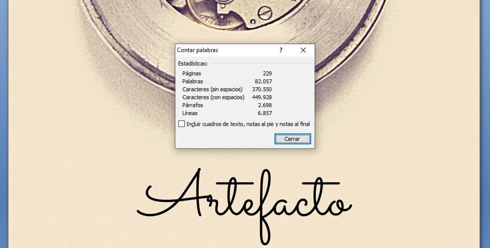 Ventana de Word con las estadísticas del documento - ¿Cómo saber cuántas matrices tiene mi manuscrito?